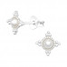 Silver Geometric Ear Studs with Synthetic Pearl