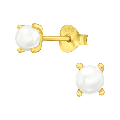 Silver Round 4mm Ear Studs with Glass Pearl