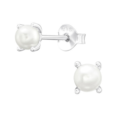 Silver Round 4mm Ear Studs with Glass Pearl