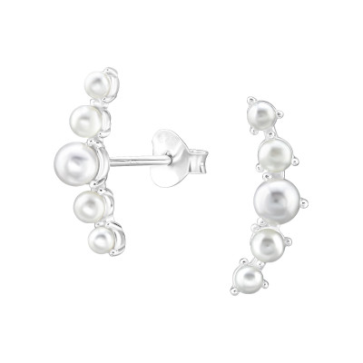 Curved Sterling Silver Ear Studs with Plastic Pearl