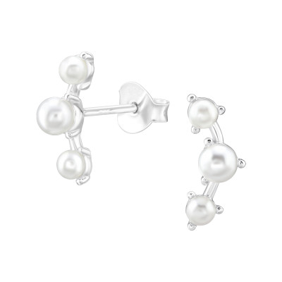 Curved Sterling Silver Ear Studs with Plastic Pearl