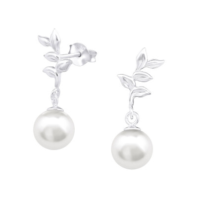 Silver Branch Ear Studs with Hanging Snythetic Pearl 