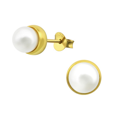 Silver Round Ear Studs with Synthtic Pearl