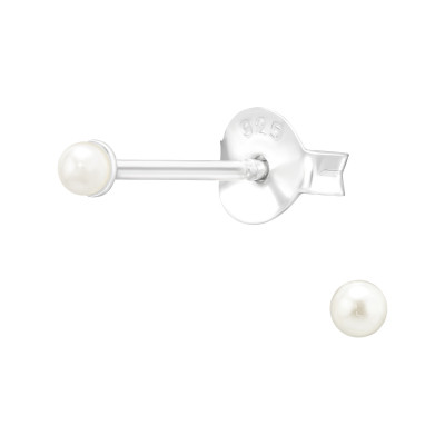 Silver Round 2mm Ear Studs with Synthetic Pearl