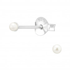 Silver Round 2mm Ear Studs with Imitation Pearl