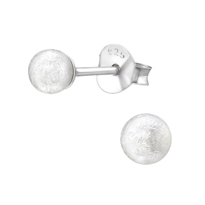 Silver Round 4mm Ear Studs with Snythetic Pearl