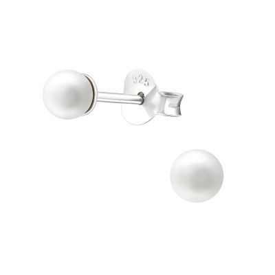 Silver Synthetic Pearl 4mm Ear Studs