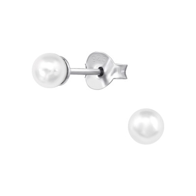 Synthetic Pearl 4mm Silver Ear Studs