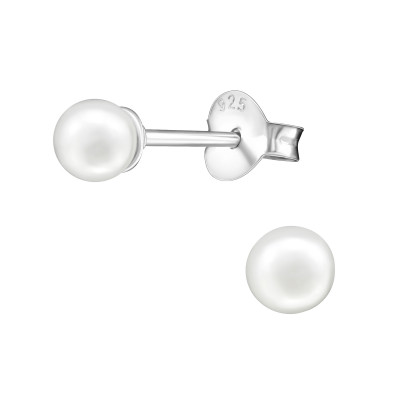 Silver Round 4mm Ear Studs with Synthetic Pearl