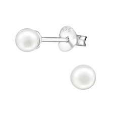 Silver Round 4mm Ear Studs with Imitation Pearl