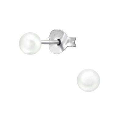 Synthetic Pearl 4mm Silver Ear Studs