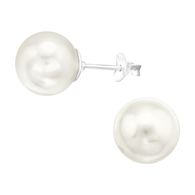 Silver Round 10mm Ear Studs with Synthetic Pearl