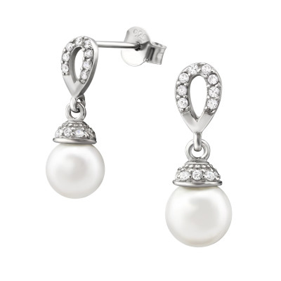 Pear Sterling Silver Ear Studs with Cubic Zirconia and Pearl