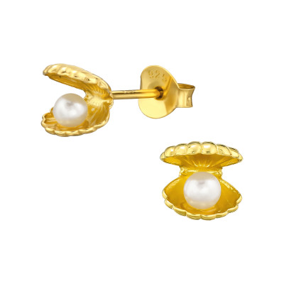 Silver Shell Ear Studs with Plastic Pearl