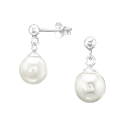 Silver Ball Ear Studs with Synthetic Pearl