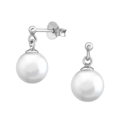 Silver Ball Ear Studs with Hanging Synthetic Pearl