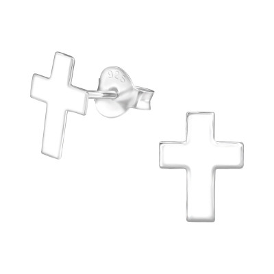 Silver Cross Ear Studs