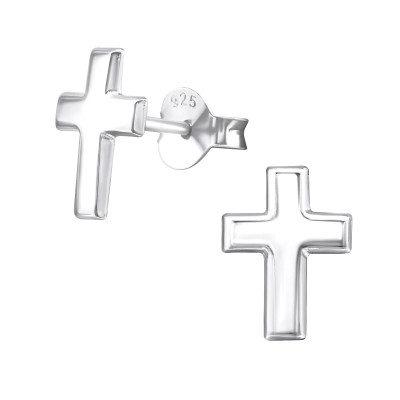 Silver Cross Ear Studs