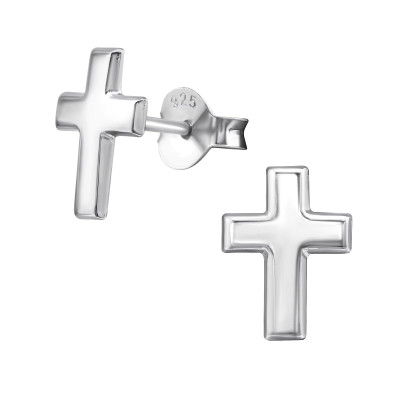 Cross Sterling Silver Ear Studs