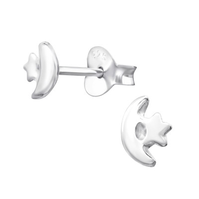 Silver Moon Ear Studs