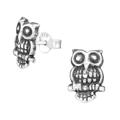 Silver Owl Ear Studs