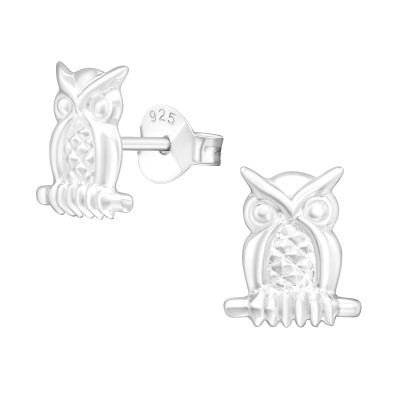 Silver Owl Ear Studs