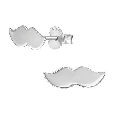 Silver Mustache Ear Studs