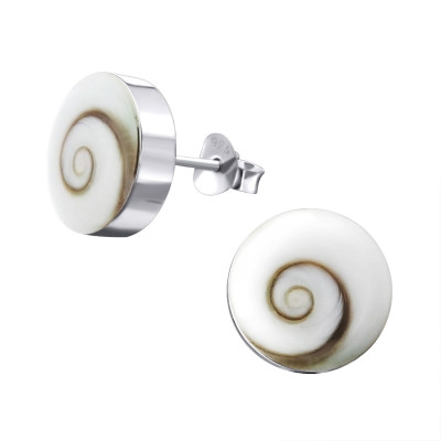Silver Swirl Ear Studs with Imitation Stone