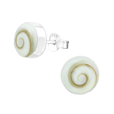 Twirl Sterling Silver Ear Studs with Shell/Imitation Stone