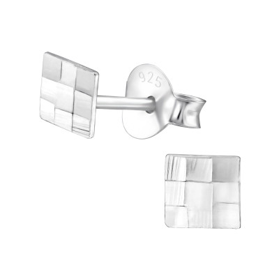 Silver Square Ear Studs