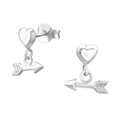 Silver Heart with Hanging Arrow Ear Studs