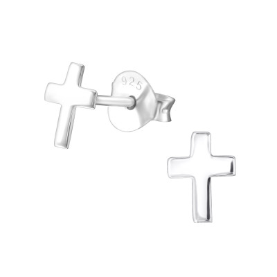 Silver Cross Ear Studs