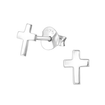 Silver Cross Ear Studs