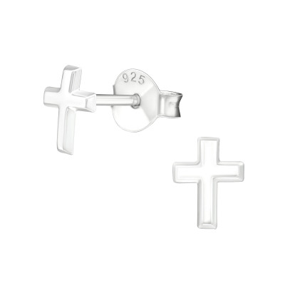 Silver Cross Ear Studs