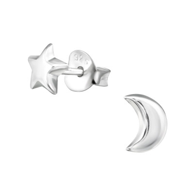 Silver Star and Moon Ear Studs