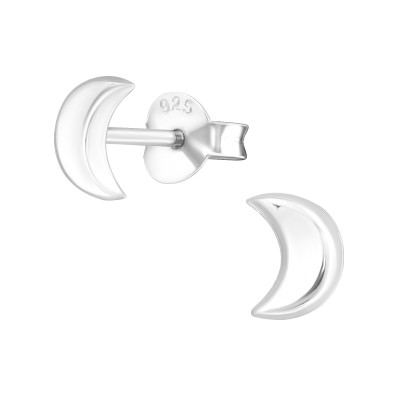 Silver Moon Ear Studs