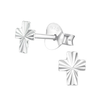 Silver Cross Ear Studs