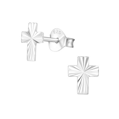 Silver Cross Ear Studs