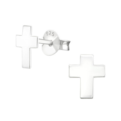 Silver Cross Ear Studs