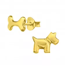 Silver Dog and Bone Ear Studs