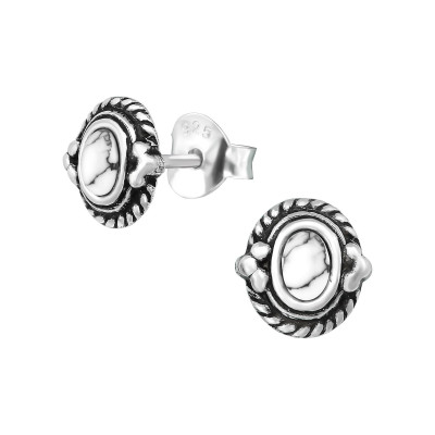 Silver Bali Ear Studs with Imitation Stone