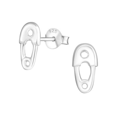 Silver Safety Pin Ear Studs