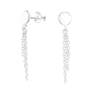 Silver Round with Hanging Chains Ear Studs