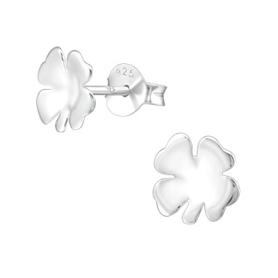 Silver Lucky Clover Ear Studs