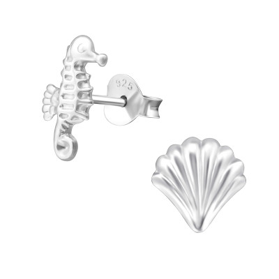 Silver Shell and Seahorse Ear Studs