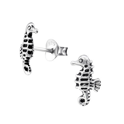 Silver Seahorse Ear Studs