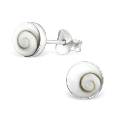 Seashell Sterling Silver Ear Studs with Shell/Imitation Stone