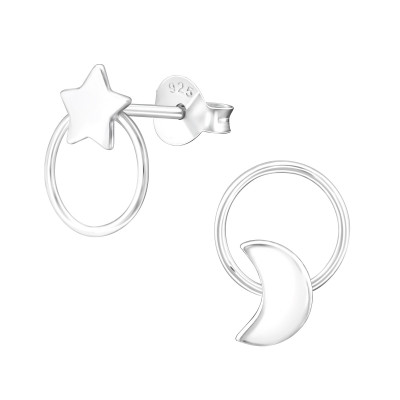 Silver Star and Moon Ear Studs