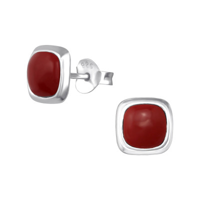 Square Sterling Silver Ear Studs with Shell/Imitation Stone