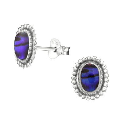 Silver Bali Ear Studs with Imitation Stone and  Epoxy